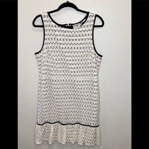 J. TAYLOR -  Nautical Style Blue & White Lace, Stripped Ruffle Dress Sz14